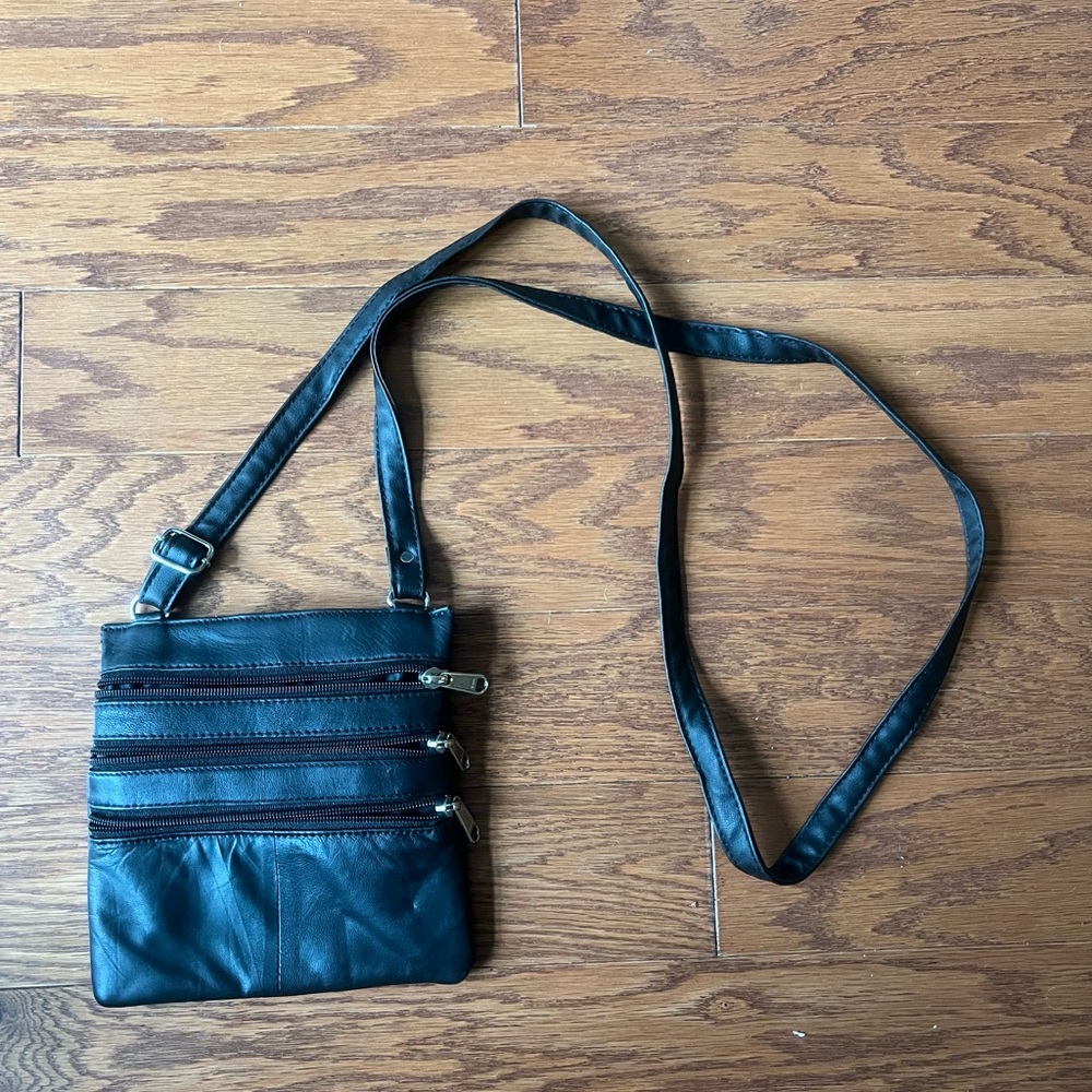Black 3 Zipper front Crossbody